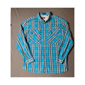 Fariani‎ Italy Mens M Blue Plaid 100% Cotton Outdoor Trek Fishing Shirt Vented